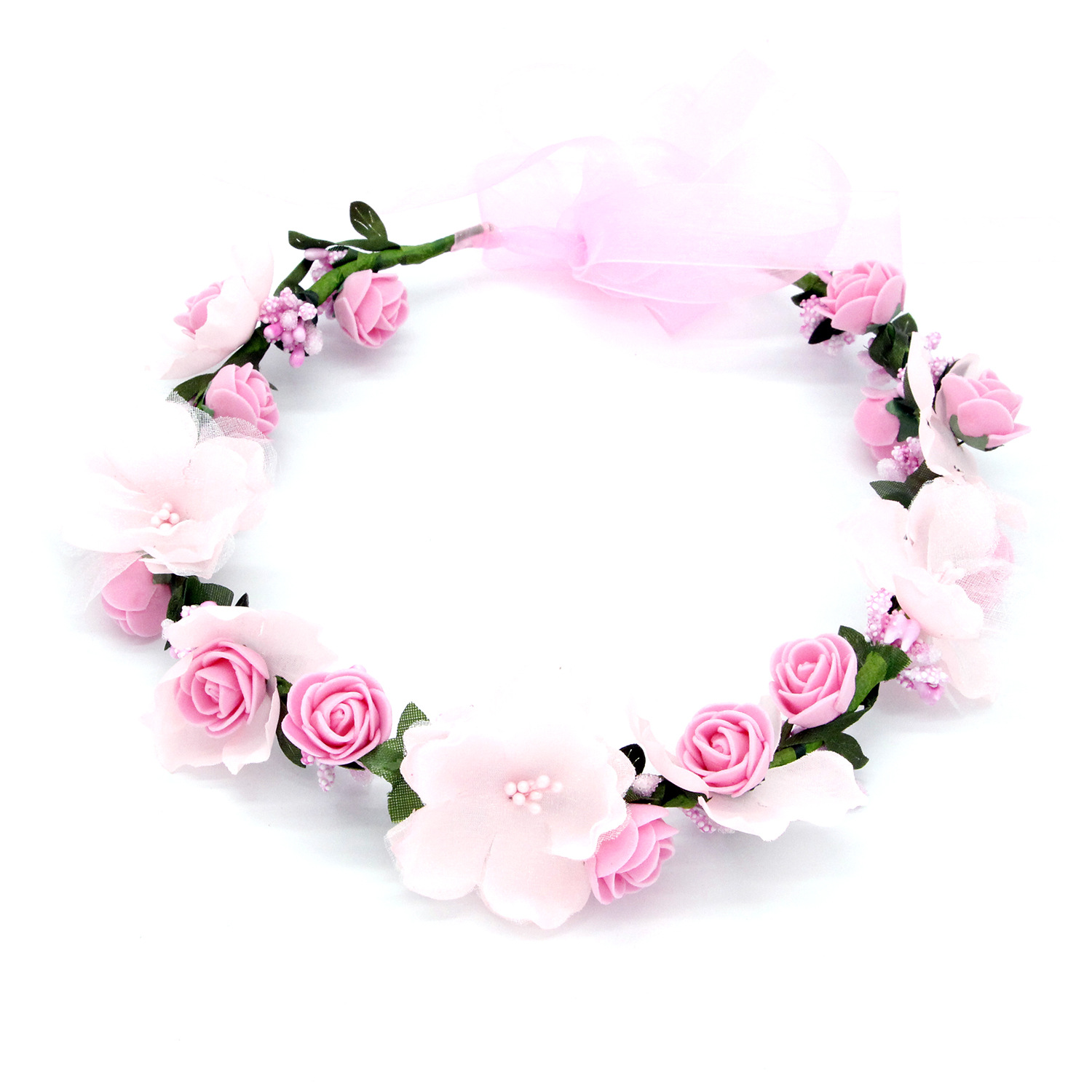 Estilo bohemio Mujer Flor del pelo corona boda vacaciones guirnalda de pelo guirnalda niñas flor diadema marrón accesorios para el cabello: pink