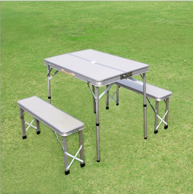 Udendørs klapbord sæt 2 bænk aluminiumsstole camping picnic bord vandtæt ultralet slidstærkt havemøbel sæt hwc