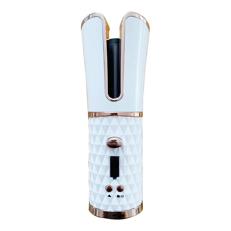 Rizador de pelo automático inalámbrico portátil, rizador de cerámica recargable por USB, herramientas de estilismo de rotación automática: NEW WHITE