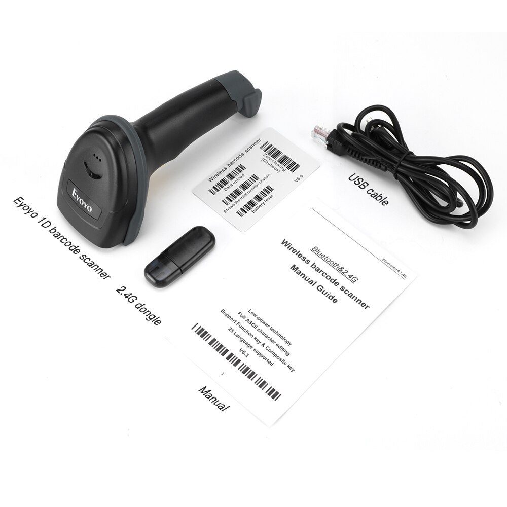 Eyoyo EY-018 1D Wireless Barcode Scanner Bluetooth 2.4G Wireless USB Barcode Reader For iPad PC Phone Supermarket Warehouse: Default Title