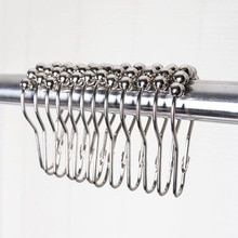 12Pcs Stainless Steel Shower Curtain Hooks Bath Curtain Rollerball Shower Curtain Rings Hook 5 Roller Polished Satin Nickel Ball