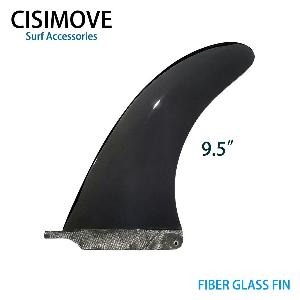 CISIMOVE, fibra negra, cola central de vidrio, aleta única para tabla larga Surf SUP: 9.5 inch glossy