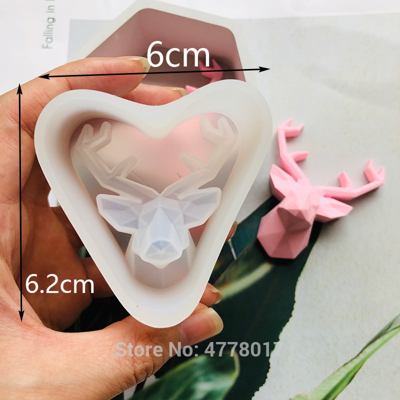 Geometric deer head concrete mold diy lucky Elk Soap polymer Clay silicone forms Molds for gypsum Aroma plaster Car craft
