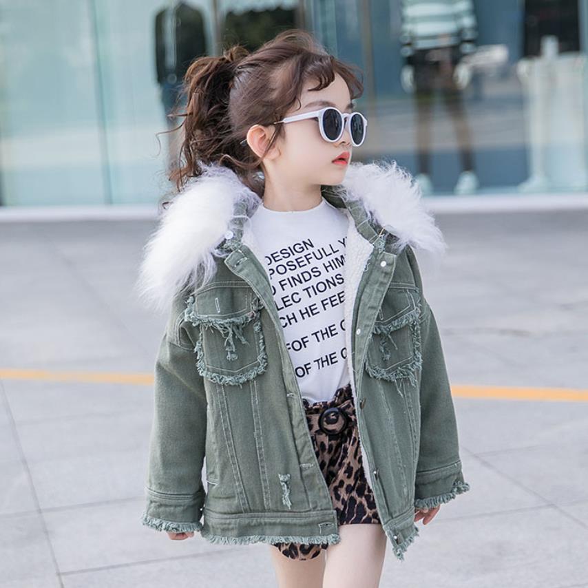 Kinderen meisjes bontkraag capuchon plus fluwelen jassen winter warme jassen kinderen dikke bovenkleding tiener tops 4-16y w1176