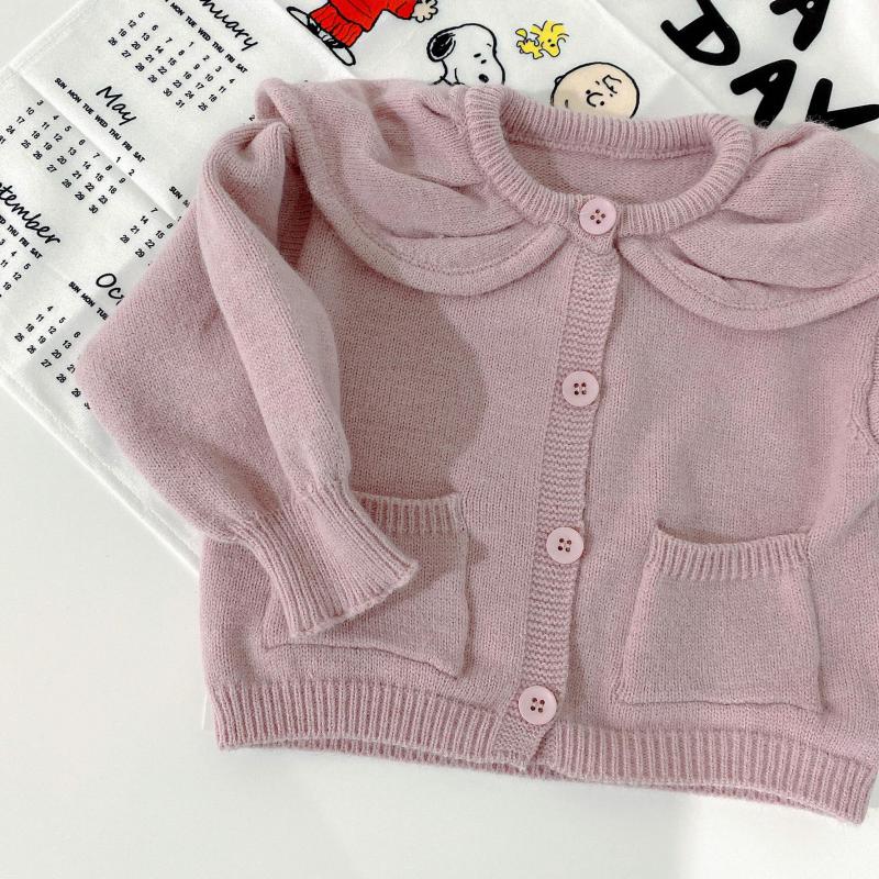 Linda princesa niñas otoño manga larga volantes parte superior con una botonadura prendas de vestir exteriores de punto Chaqueta de punto abrigo niños niñas suéter chaqueta