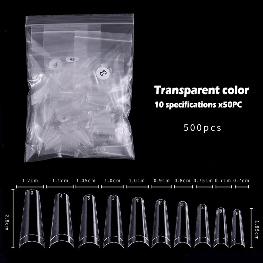 Plissé sans trace pointe d'ongle pleine bâton Version courte de gouttelette pointe faux ongles clair/blanc ultra-mince faux ongles acrylique: Clear 