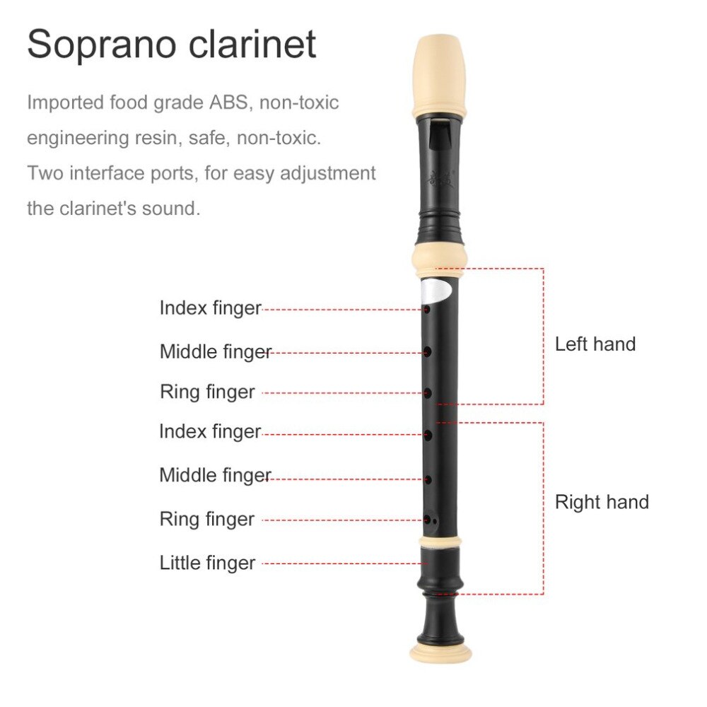 Professionele Geluid Verstelbare Food Grade Abs Niet Giftig Acht Gat Treble Fluit 8-Hole Sopraan Recorder Klarinet zwart