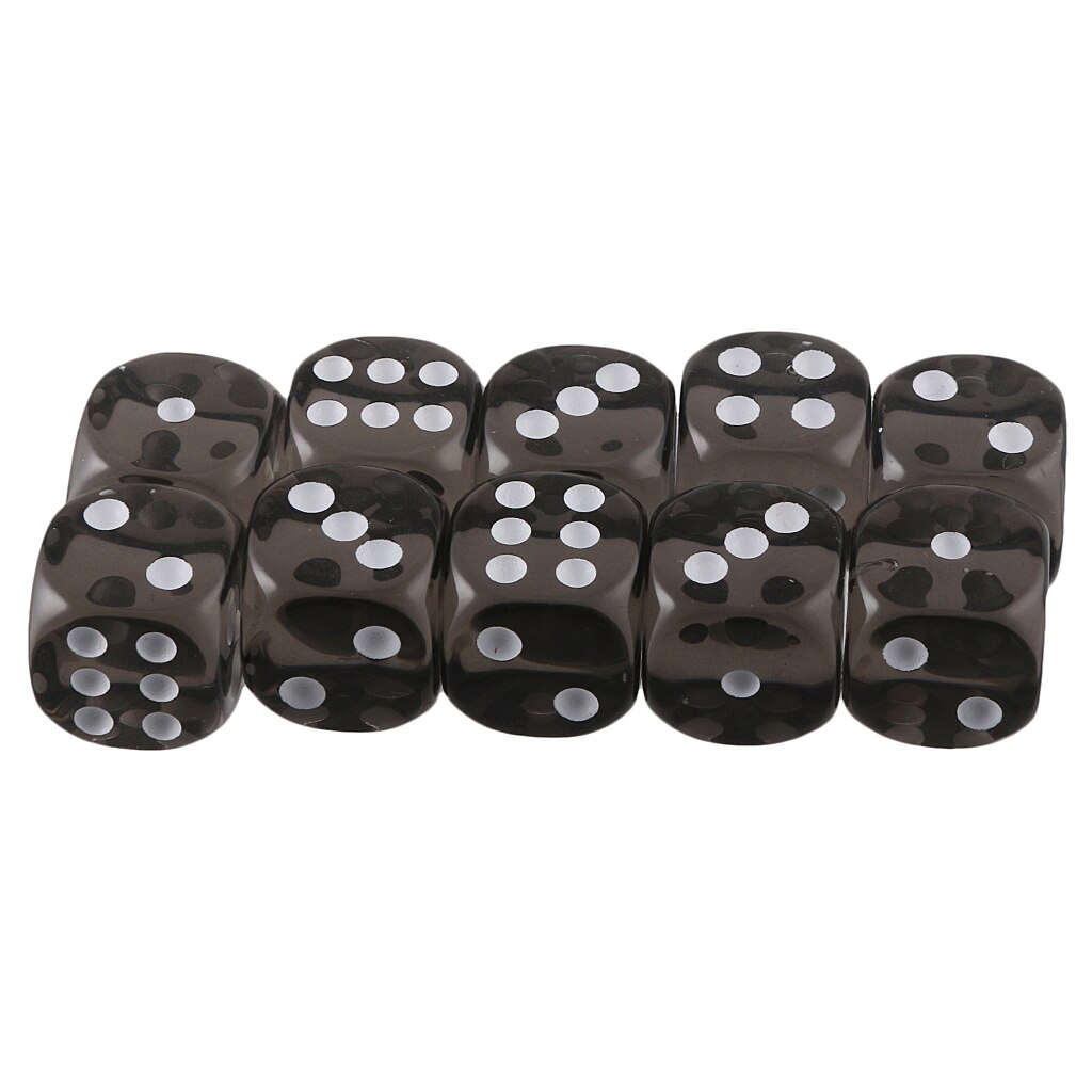 10pcs 16mm Six-sided D6 Dice for D&D TRPG Party Game Supplies: Black