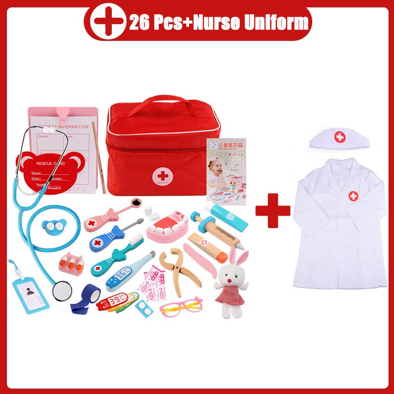 Kinderen Houten Doctor Case Rollenspel Pretend Speelgoed Set Stethoscoop Otoscoop En Tandheelkundige Spiegel Doctor Rollenspel: 6