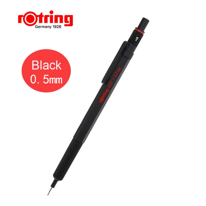 Rotring 600 Mechanical Pencils 0.5mm 0.7mm Drawing Sketching Pens Metallic Body Hexagon Holder: Black 0.5mm