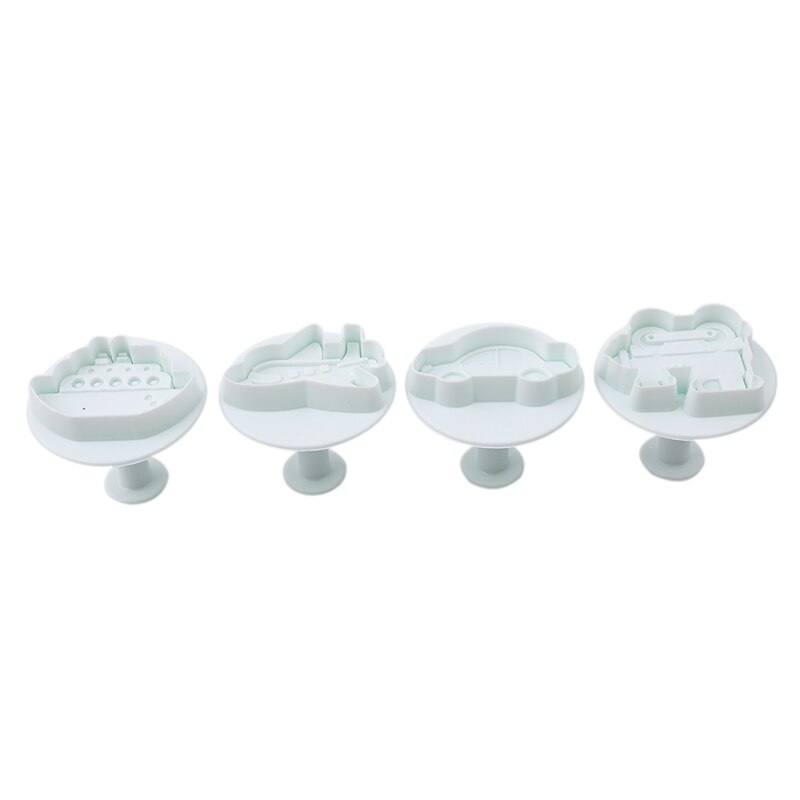 4 unids/set coche camión de plástico émbolos para cortar galletas molde de estampado pastel herramienta Fondant molde