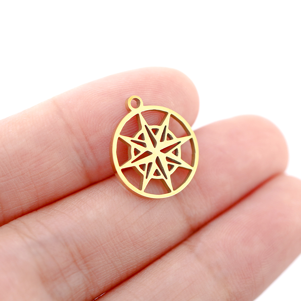 5 unids/lote de colgantes de acero inoxidable con forma de luna/sol/estrella para pulsera, collar, accesorios para hacer joyas DIY hechos a mano: Chapado en oro antiguo