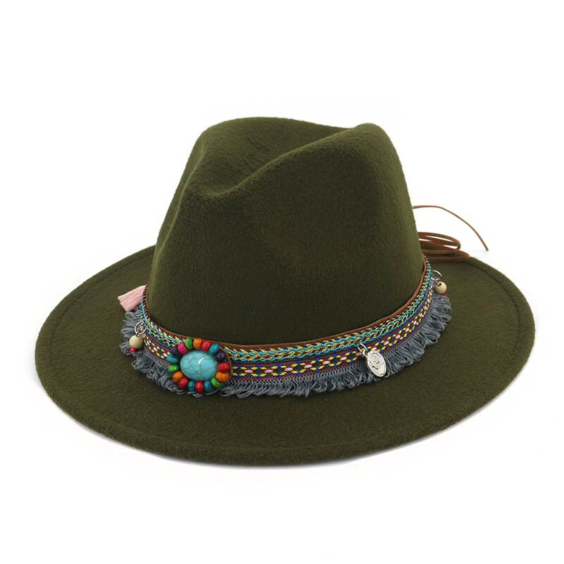 Women Jazz Caps Hats Bohemia Style Woolen Hats for Spring Summer Beach MC889: green