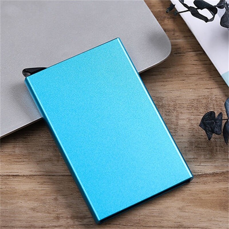 Rfid anti-diefstal slimme portemonnee dunne id-kaarthouder unisex automatisch solide metalen bank creditcardhouder zakelijke mini: Hemelsblauw