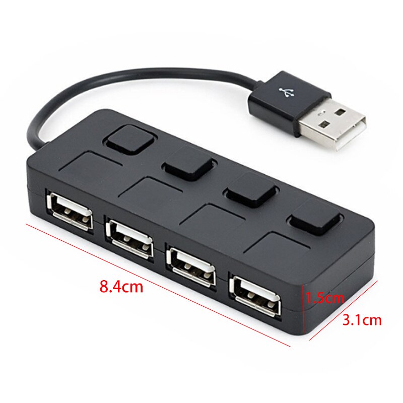 4-Port USB 2.0 Hub with Individual LED Lit Power Switches, Hub USB Extension One for Four, Splitter Independent Switch