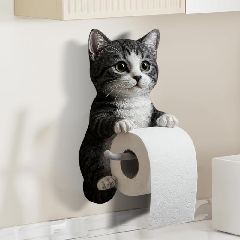 Cat Toilet Paper Holder Cat Toilet Roll Holder Wall Mounted Roll Rack Cute Dispenser for Dorm Home RV Restroom Travel Kitchen