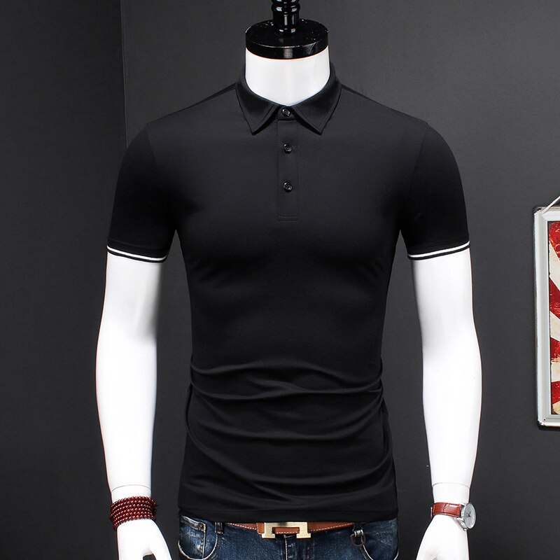 Casual Shirt Men Business Short Sleeve Black Slim Mercerized Cotton Modal Boss Polo Shirts Plus Size Clothing