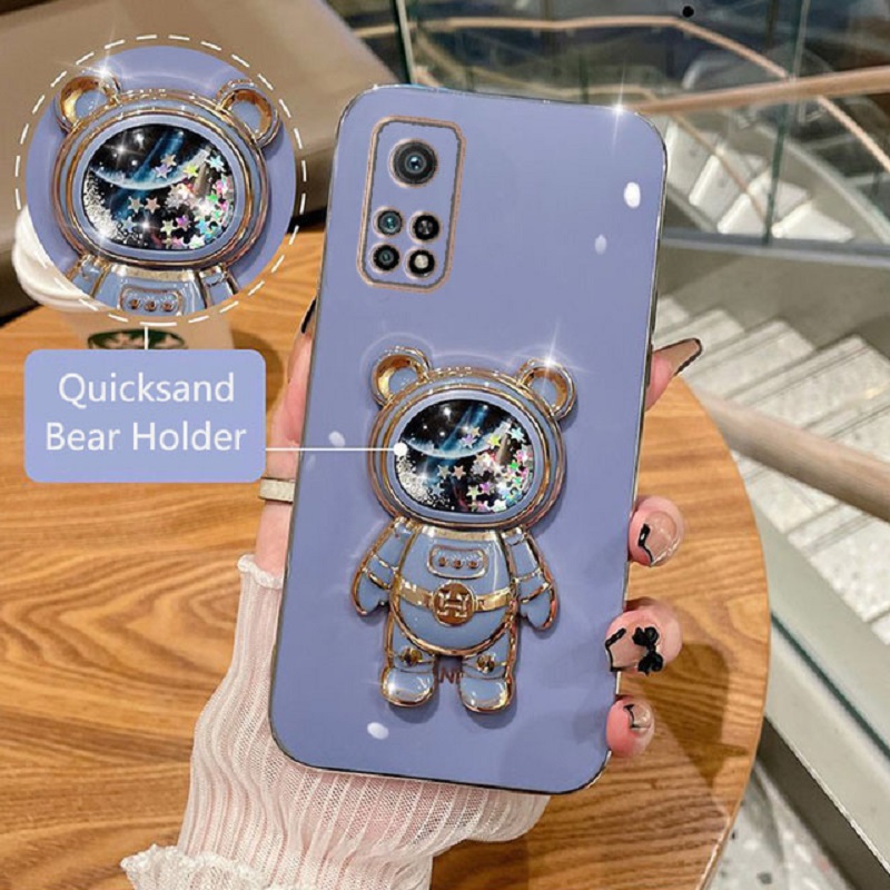 Funda de teléfono para Xiaomi Mi 9 Mi 9T Mi 9T Pro Xiaomi Mi 10 Xiaomi Mi 10T Mi 10T Pro, funda con soporte plegable de oso de dibujos animados chapado en arena movediza