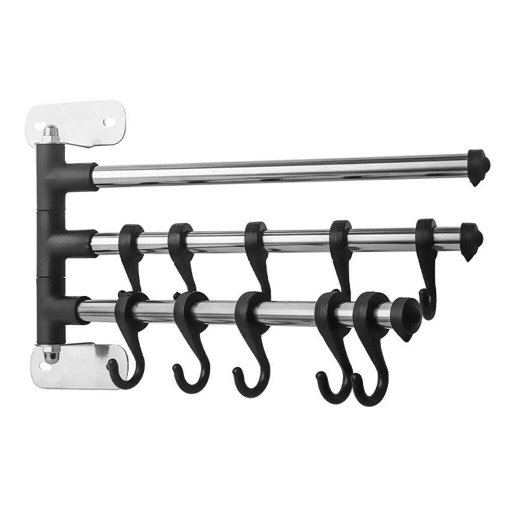 Wall Mount Kitchen Utensil Holder Rotating Stainless Steel Rack Rail Hanger Hook Organizer for Spoon Pot Pan: Default Title