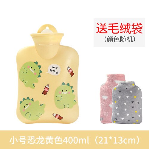 Mini Compress Stomach Warm Water Bag Cute Water Injection Handbag for Student Size Carry-on Water Plush Cloth Water Bag: Dinosaur yellow