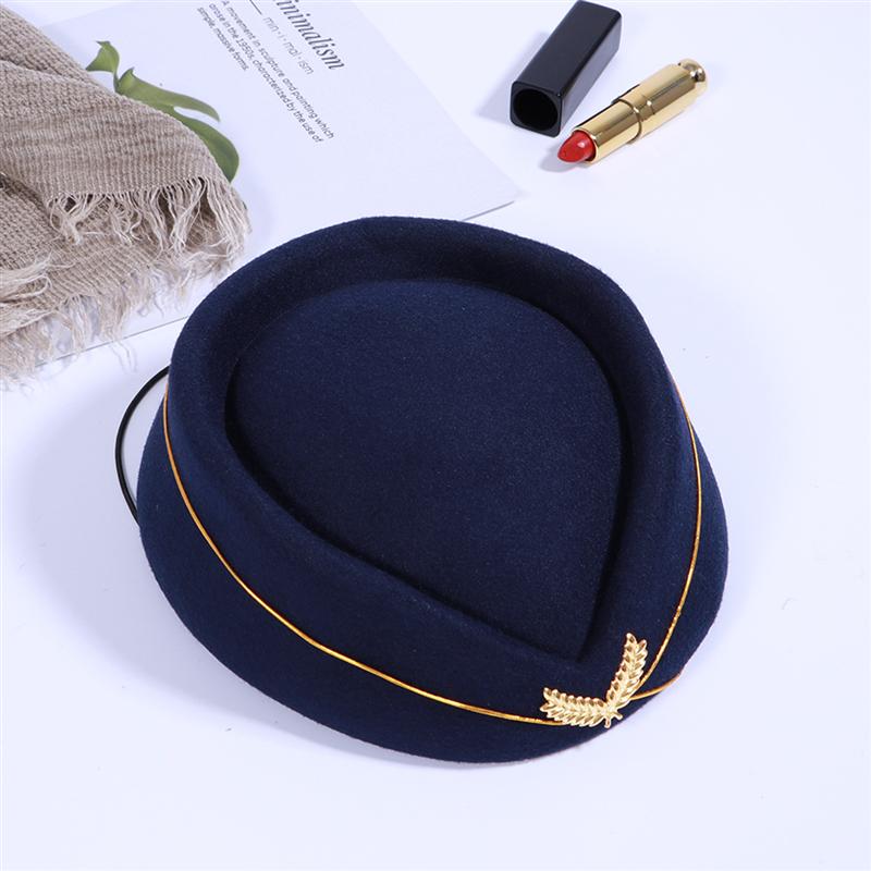 Women Air Stewardess Hat Woolen Flight Attendant Hat Stewardess Cap for Costume Cosplay Musical Performance - Size M(Red)