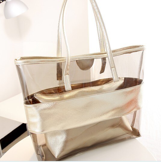 Zomer Vrouwelijke Tas Handtas Mode Transparante Strand Broodje Moeder Tas Jelly Schoudertas Gratis Masker 1Ps