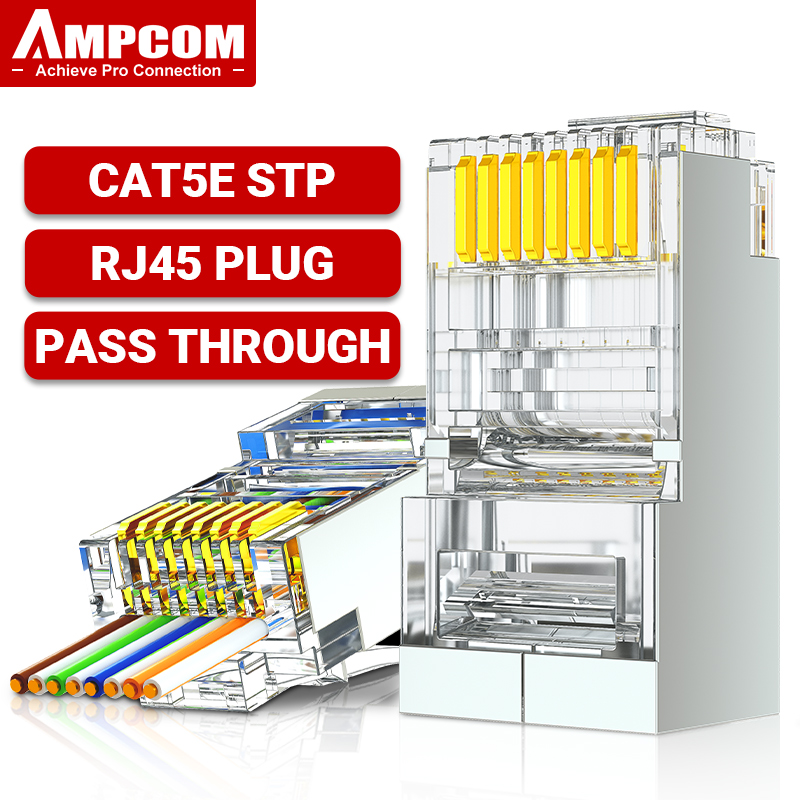 AMPCOM RJ45 Connector 50U Gold Plated CAT7 CAT6 CAT5E Pass through Modular Plug 8P8C Crimp End for Solid Wire Stanrded Ethernet: WHITE / 0.6m