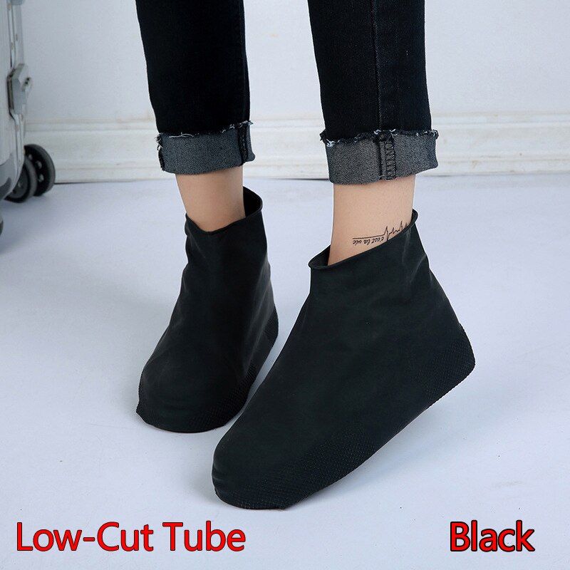 1 paar Wasserdichte Outdoor Latex Schuhe Abdeckungen Mehrweg Silikon Regen Schuhe Boot Abdeckungen Material Unisex Schuhe Non-slip Protektoren: Low-Cut Tube Black / l