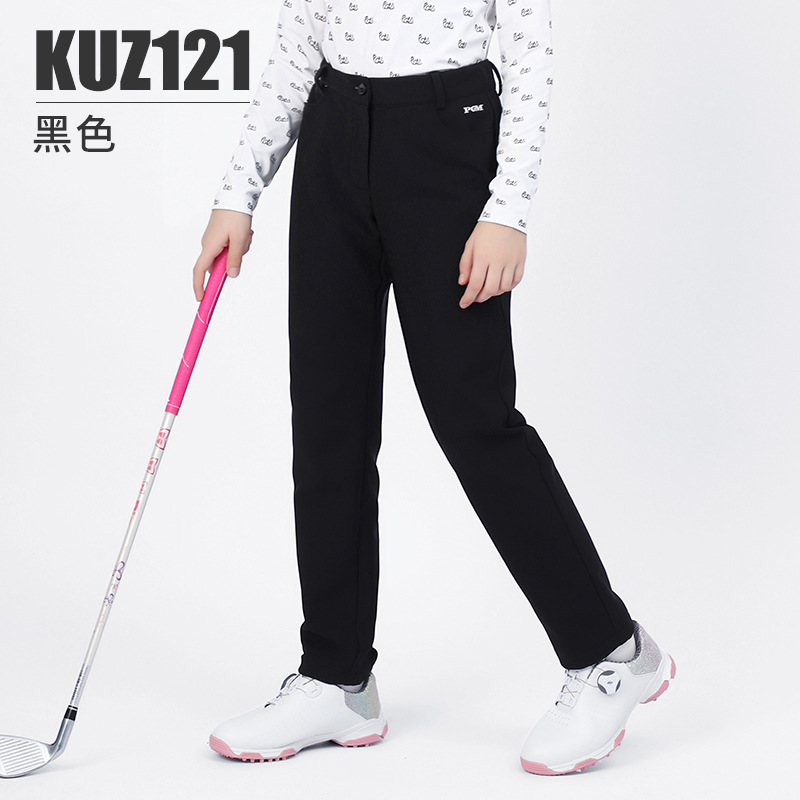 PGM-pantalones de Golf impermeables para niño y niña, pantalón largo grueso para mantener el calor, de terciopelo, a prueba de viento, PGM: KUZ121 black / M