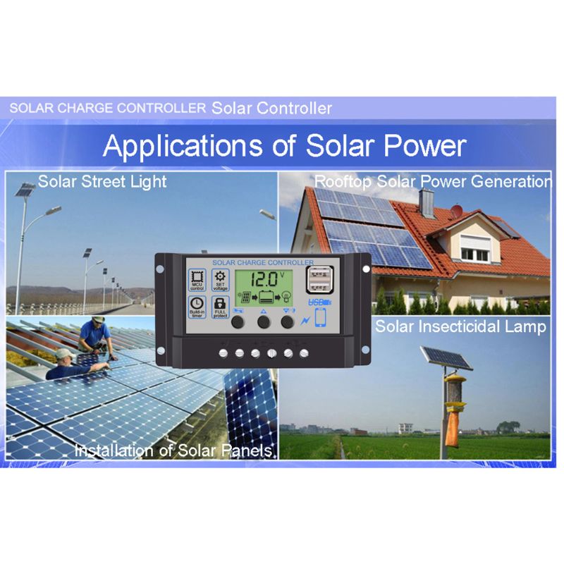 30A/20A/10A DC 12V 24V Auto Solar Charge Controller PWM Controller LCD Dual USB 5V Output Solar Panel PV Regulator