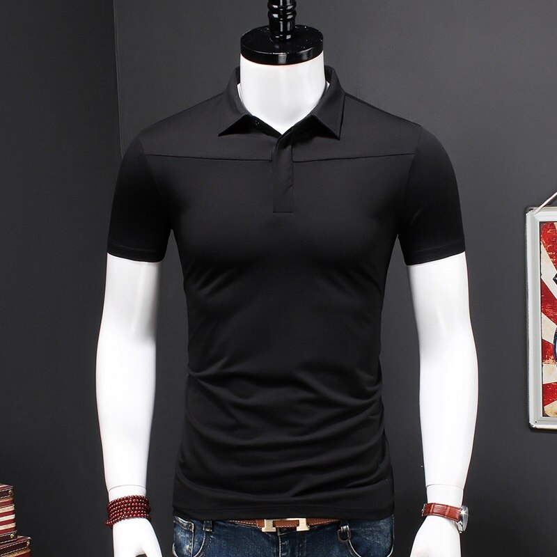 Men Shirt Mercerized Cotton Fashions Brands Short Sleeve Summer Modal Slim Solid Solor Boss Polo Business Casual Clothing: Black / L