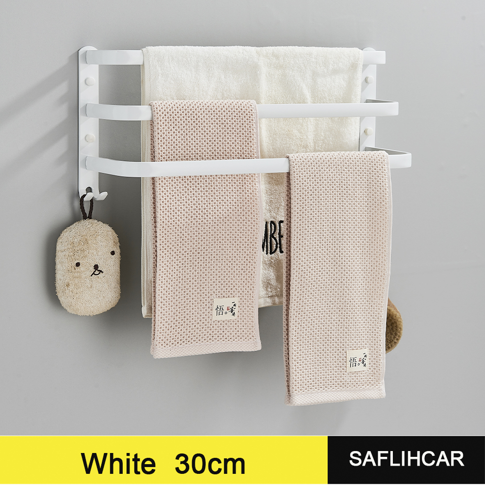 Hvid håndklædestativ badeværelsesplads aluminium håndklædebøjle vægmonteret hvid håndklædestang håndklædeholder uden boremaskine: Lilla