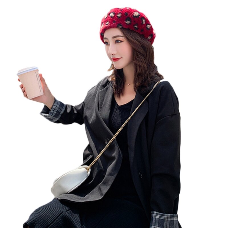 Damen-Barett Im Leopardendruck – Weiche Wollmischung, Vintage Stil, Warm Für Winter Damen-Barett Im Leopardendruck – Weiche Wollmischung, Vintage Stil, Warm Für Winter