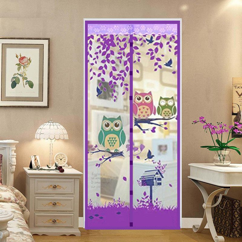 Mesh dør gardin magnetiske gardiner håndfri anti myg insekt flue bug gardin net automatisk lukning blomsterskærm køkken: Ugle lilla / 100 x 210cm