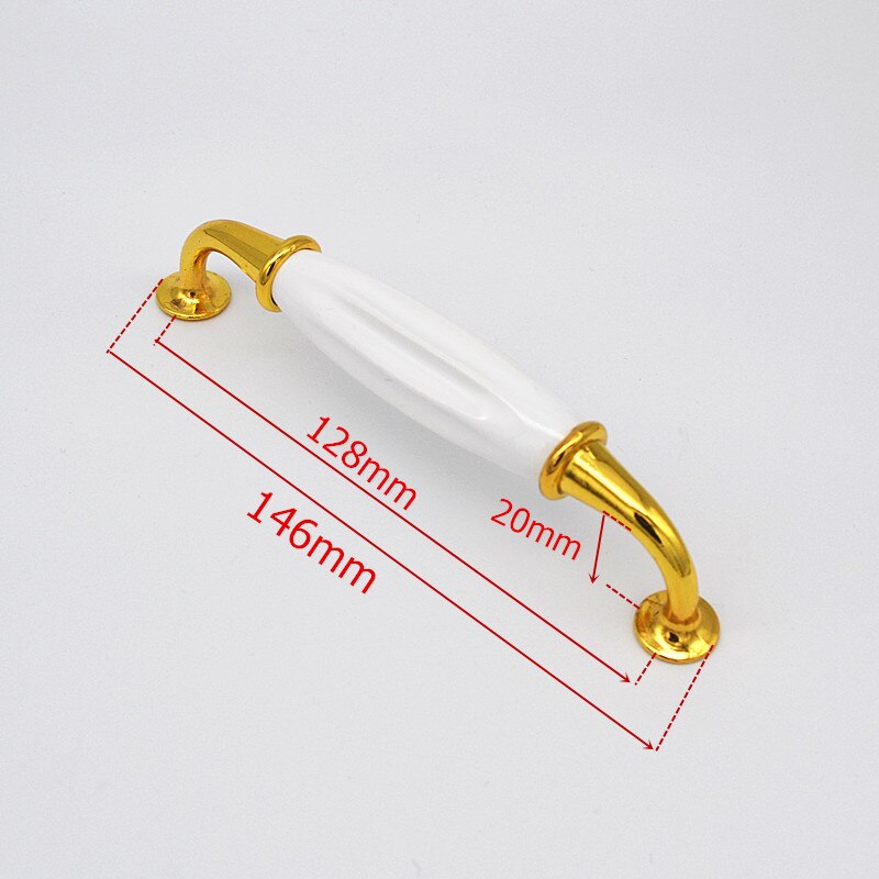 White Ceramic Furniture Handles Drawer Pulls Closet Handle Kitchen Cabinet Handles Gold: GP-128mm
