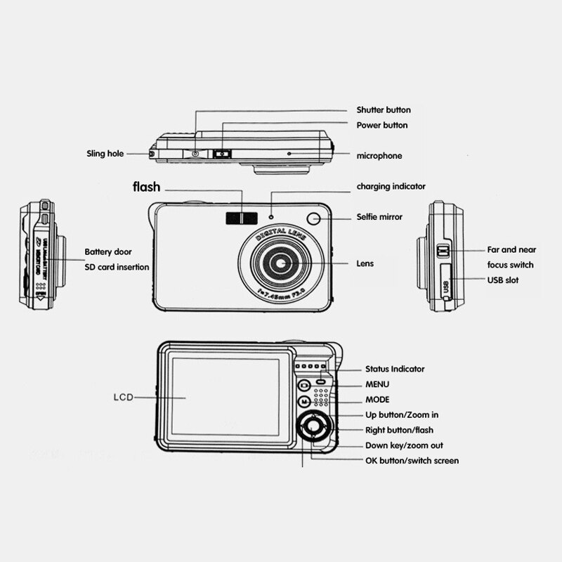 Digital Camera 21-Megapixel High-Definition Camera 720P Photo and Video One Machine Home Camera 2.7-Inch TFT LCD Display
