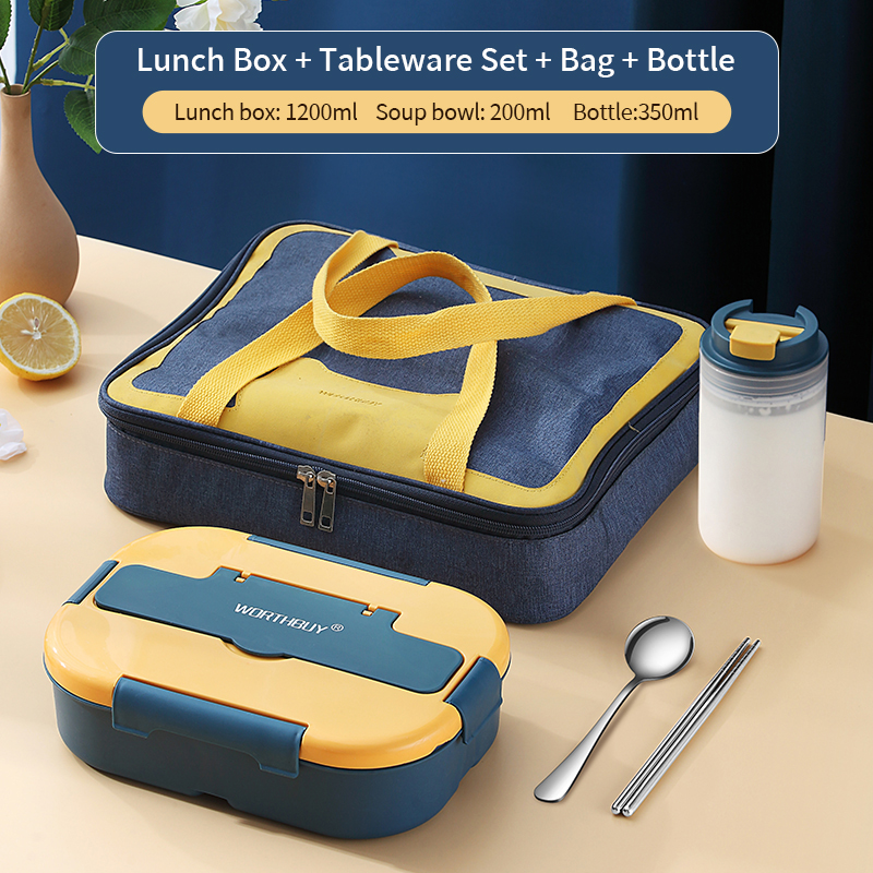 WORTHBUY Microwave Lunch Box For Kids School Plastic Food Container Leak-Proof Bento Lunch Box With Compartment Lunch Container: A Blue Set