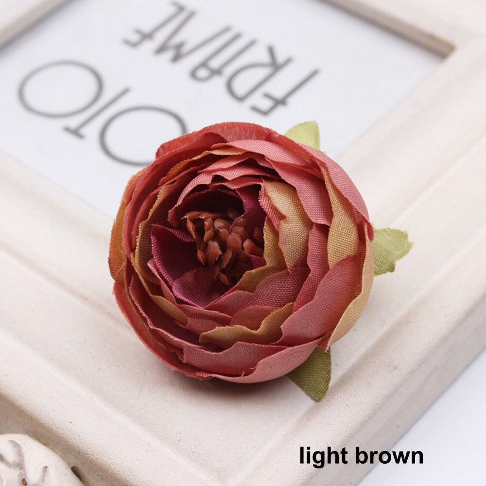 5 stuks 5cm kunstbloemen handgemaakte zijden stoffen bloemhoofdjes boeket voor bruiloft feest huisdecoratie doe-het-zelf doos knutselen: Lichtbruin