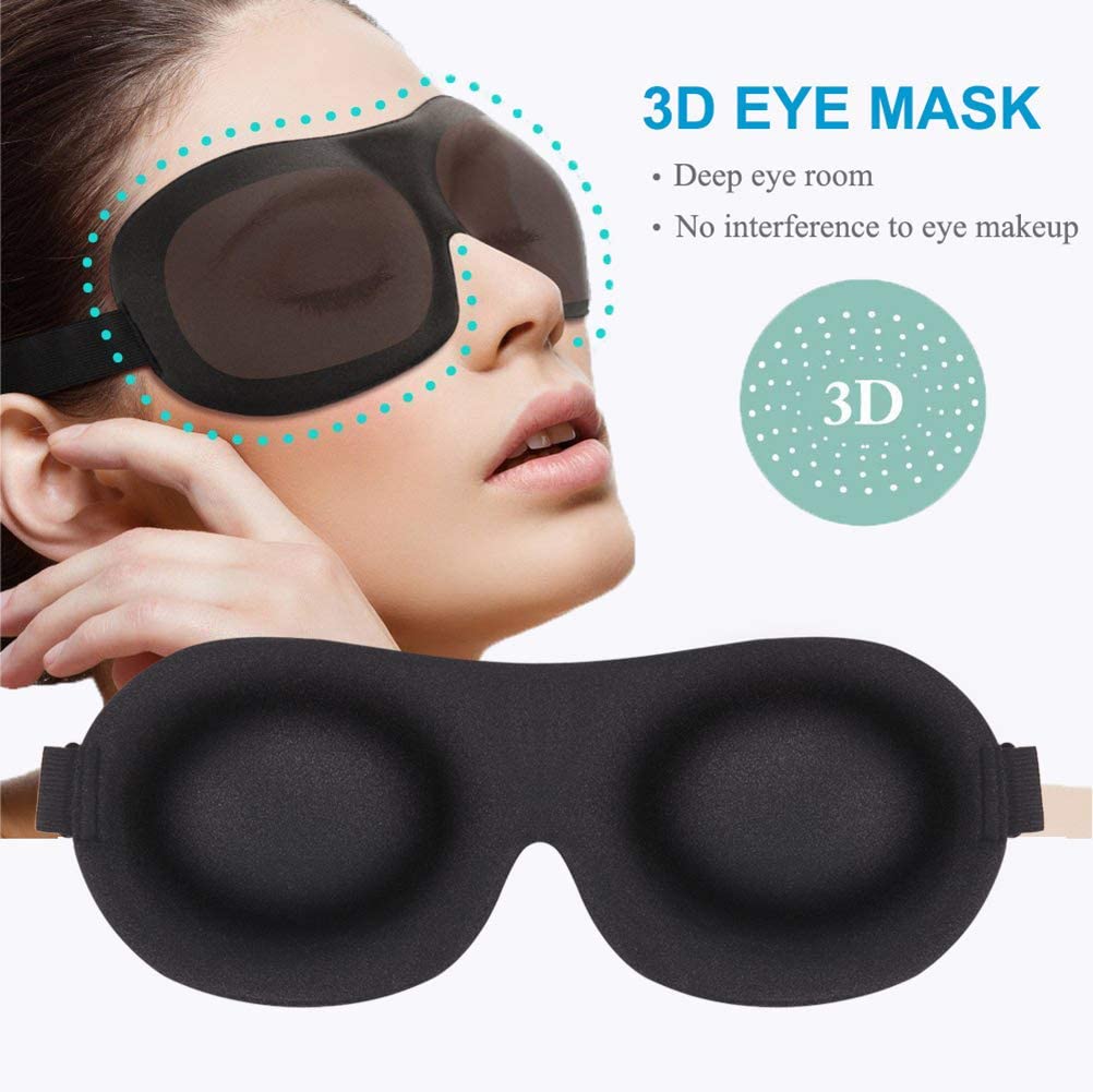 Máscara para dormir mejorada, máscara para ojos opaca contorneada 3D para dormir con correa ajustable, venda para los ojos nocturna suave para siestas