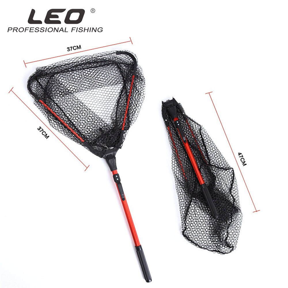 LEO Outdoor Portable Aluminum alloy Foldable Single Section Fly Fishing Hand Dip Net Fishing Net Black Red Triangle Dip Net Tool