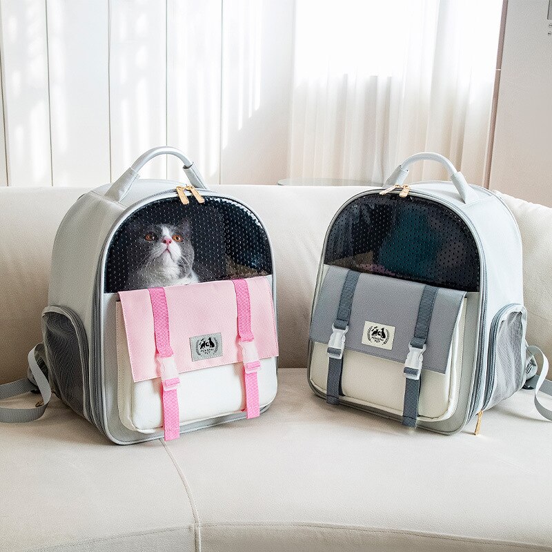 Mochila transpirable para transportar gatos y mascotas, bolsa de transporte plegable de gran capacidad, portátil, para viajes al aire libre
