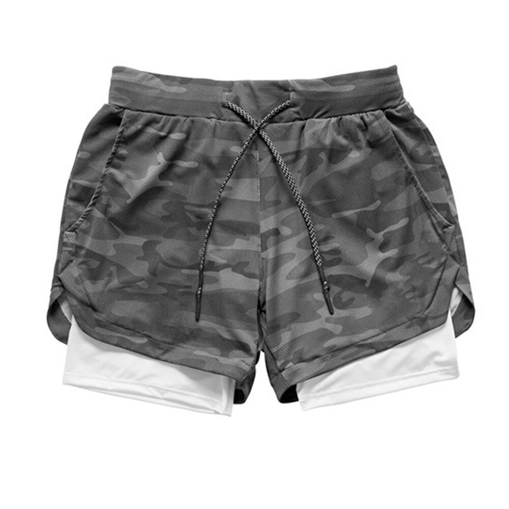 Lauf Camo kurze Hose Männer 2 in 1 Doppel-Deck schnell trocken Fitnessstudio Sport kurze Hose Fitness Joggen trainieren kurze Hose männer Sport Kurze Hosen: XXL