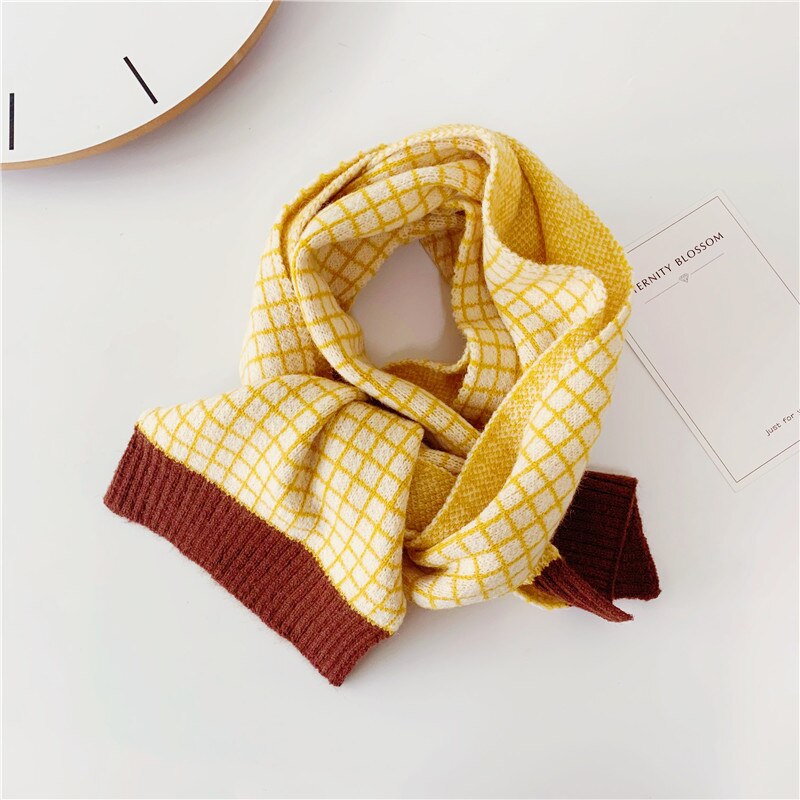 Kids Scarf Autumn Korean Version Children&#39;s Knitted Lattice Baby Bib Wool Knitting Winter Warm Girls Boys Scarves: E