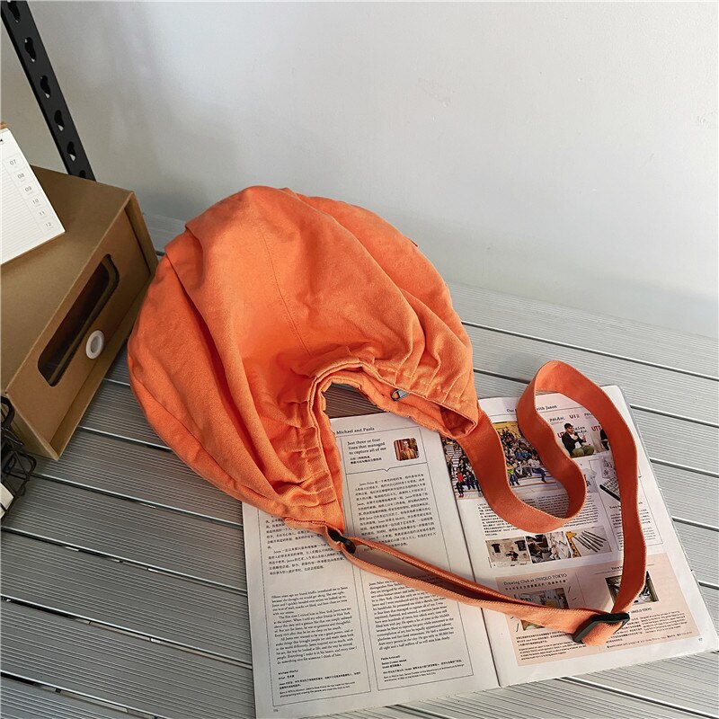 100% Katoen Tiener High Street Canvas Hobo Schoudertas Student Casual Zachte Doek Big Size School Boek Laptop Messenger Bag: Oranje