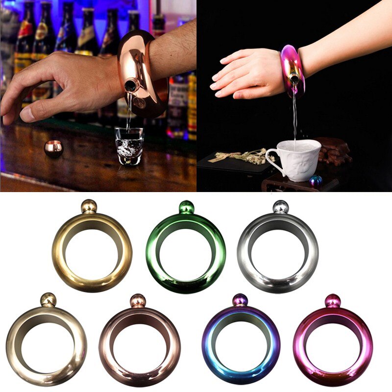 3.5oz Stainless Steel Bangle Hip Flask Bracelet Flasks Portable Round Wine Whisky Bottle Drinking Bottle Drinkware Funnel