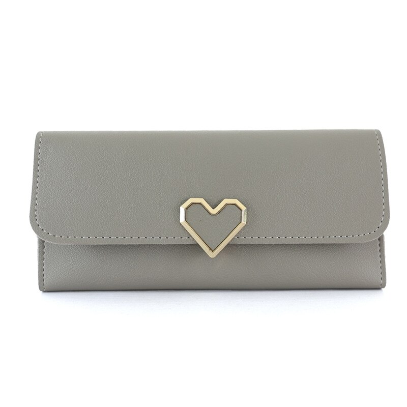 Cute PU Leather Purse Heart-shaped Decoration Long Multi-card Wallet Purse Buckle Clutch Mobile Phone Student Women's Wallet