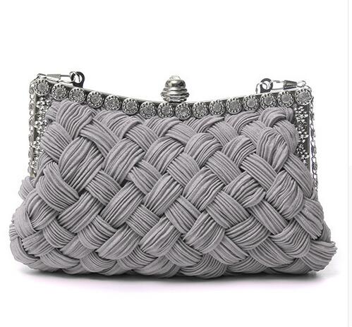 Satin Crystal Knitted Clutch Women Charm Handbag Party Accessories bolsa feminina 30: Silver