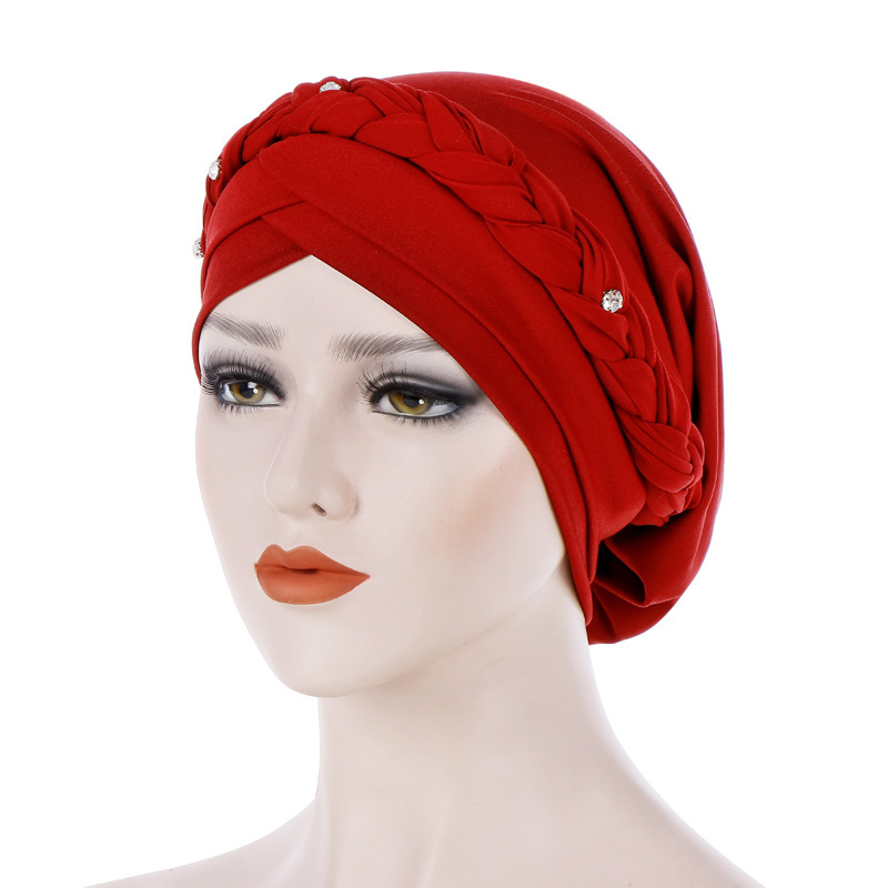 Gorros de oración de poliéster para mujer, Hijab islámico trenzado, de seda, musulmán, turbante: 7