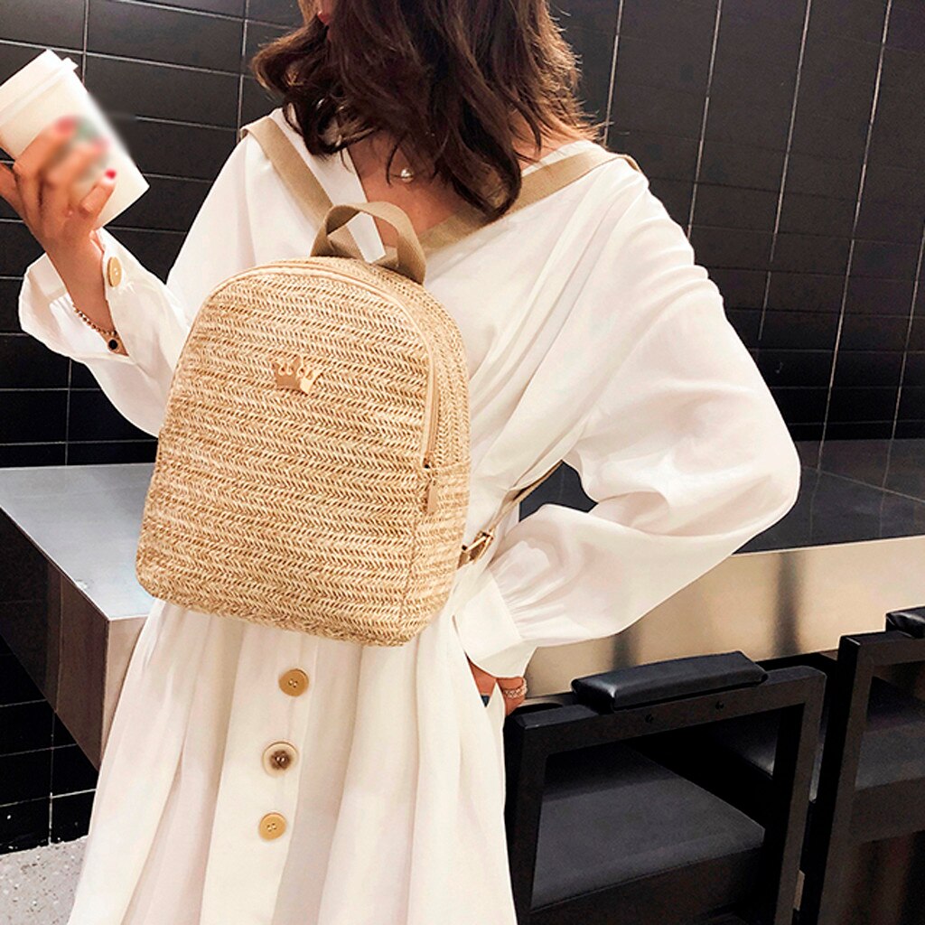 Femmes sac à bandoulière rond circulaire rotin osier paille tissé plage panier sac à main dames en plein air tissé carré backpa