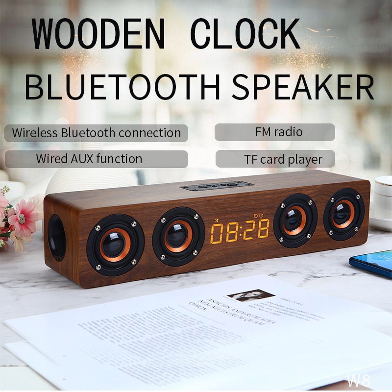 Grote Power Draadloze Bluetooth Speaker Houten Wekker Bluetooth Kolom Bass Shocking Genoeg Computer Speakers Met Aux Tf Fm